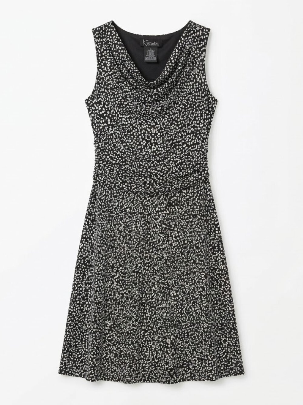 K Studio Collection Black White Polka Dot Cowl Neck Dress Sz 16 Sleeveless Midi
